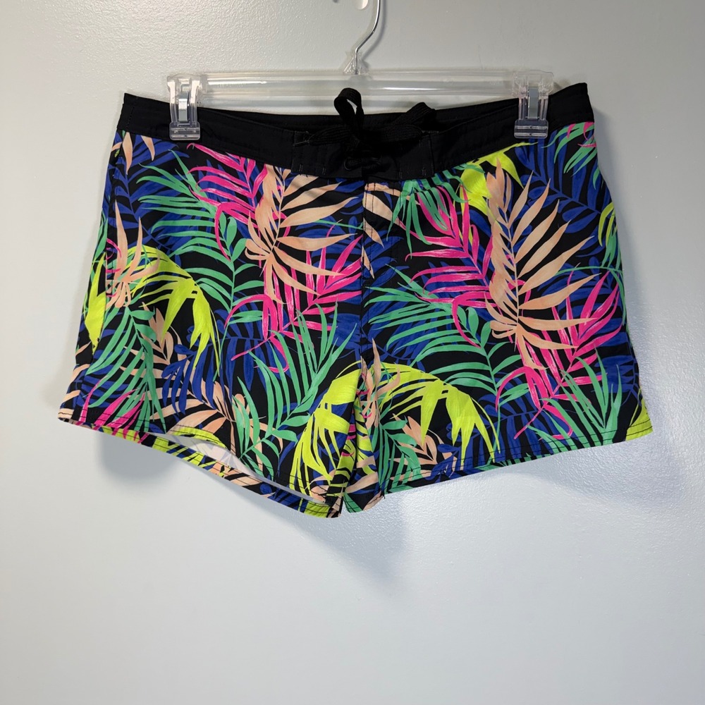 O'Rageous Tropical Palm Print Board Shorts Womens Large Neon Floral Swim Trunks